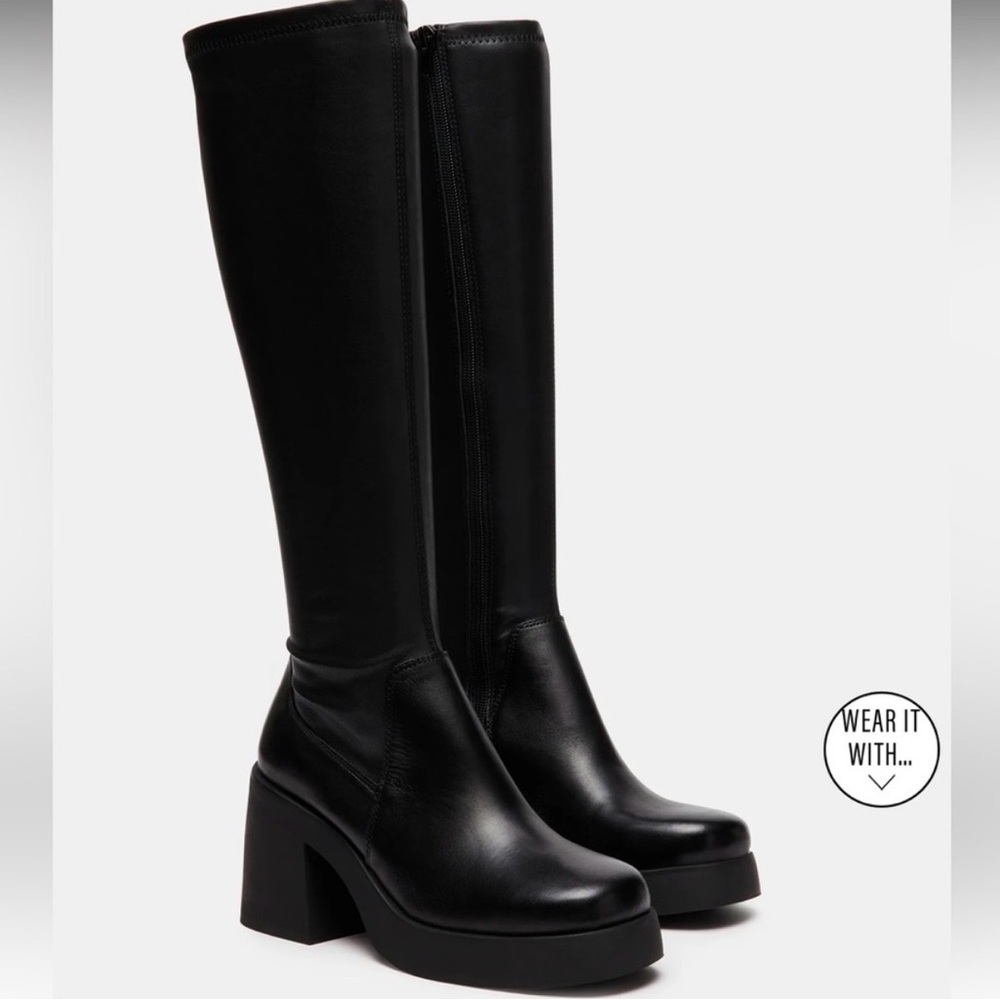 Steve Madden Black Berkleigh Heeled Boots - Picture 2 of 5